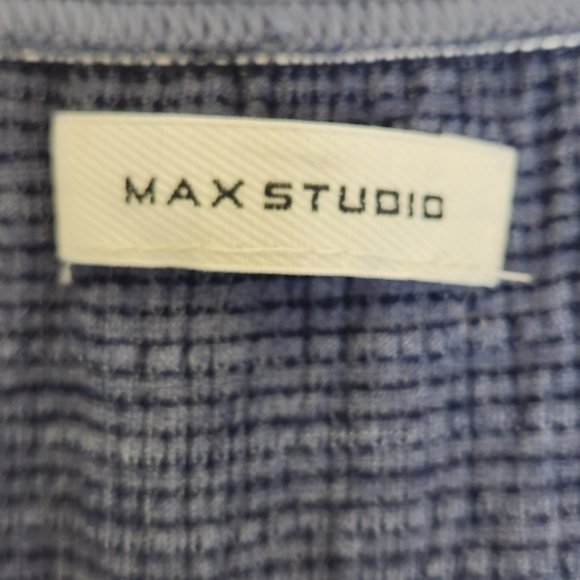 Max Studio Tiered Sun Dress Large Blue Scoop Neck Flutter Short Sleeve Stretch - Picture 6 of 8